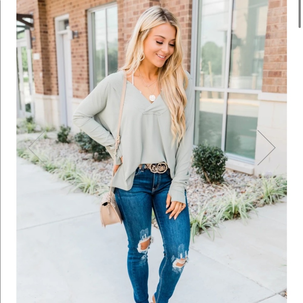 SOLD I’m A Believer V-neck Blouse Sage